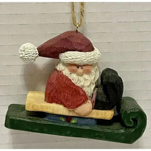 Crazy‎ Mountain Santa Claus On Sled Christmas Ornament Vintage 1997 2.5”H 3.5”L